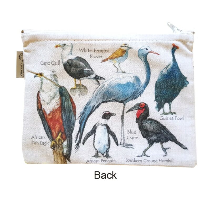 Birds of South Africa Handbag Organiser Immerse yourself in the breathtaking beauty of South African avian wonders. This exquisite Birds of South Africa handbag organiser is printed in colourful and lifelike images and are manufactured in South Africa. The designs are printed from original artwork onto a softly textured polycotton cloth. It is fully lined on the inside and finished off with a zip to compliment the handbag organiser. It adds practicality, can be transferred from one bag to another and adds a touch a flair to your accessories. Stay organised, stylish and connected to nature wherever your adventures take you. An ideal gift to anyone as a reminder of beauty of South Africa and any bird or bush lover!