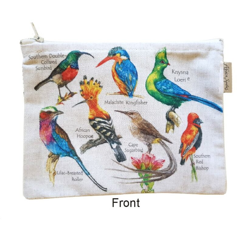 Birds of South Africa Handbag Organiser Immerse yourself in the breathtaking beauty of South African avian wonders. This exquisite Birds of South Africa handbag organiser is printed in colourful and lifelike images and are manufactured in South Africa. The designs are printed from original artwork onto a softly textured polycotton cloth. It is fully lined on the inside and finished off with a zip to compliment the handbag organiser. It adds practicality, can be transferred from one bag to another and adds a touch a flair to your accessories. Stay organised, stylish and connected to nature wherever your adventures take you. An ideal gift to anyone as a reminder of beauty of South Africa and any bird or bush lover!